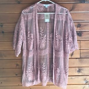 FAVLUX | pink crochet lace cardigan kimono